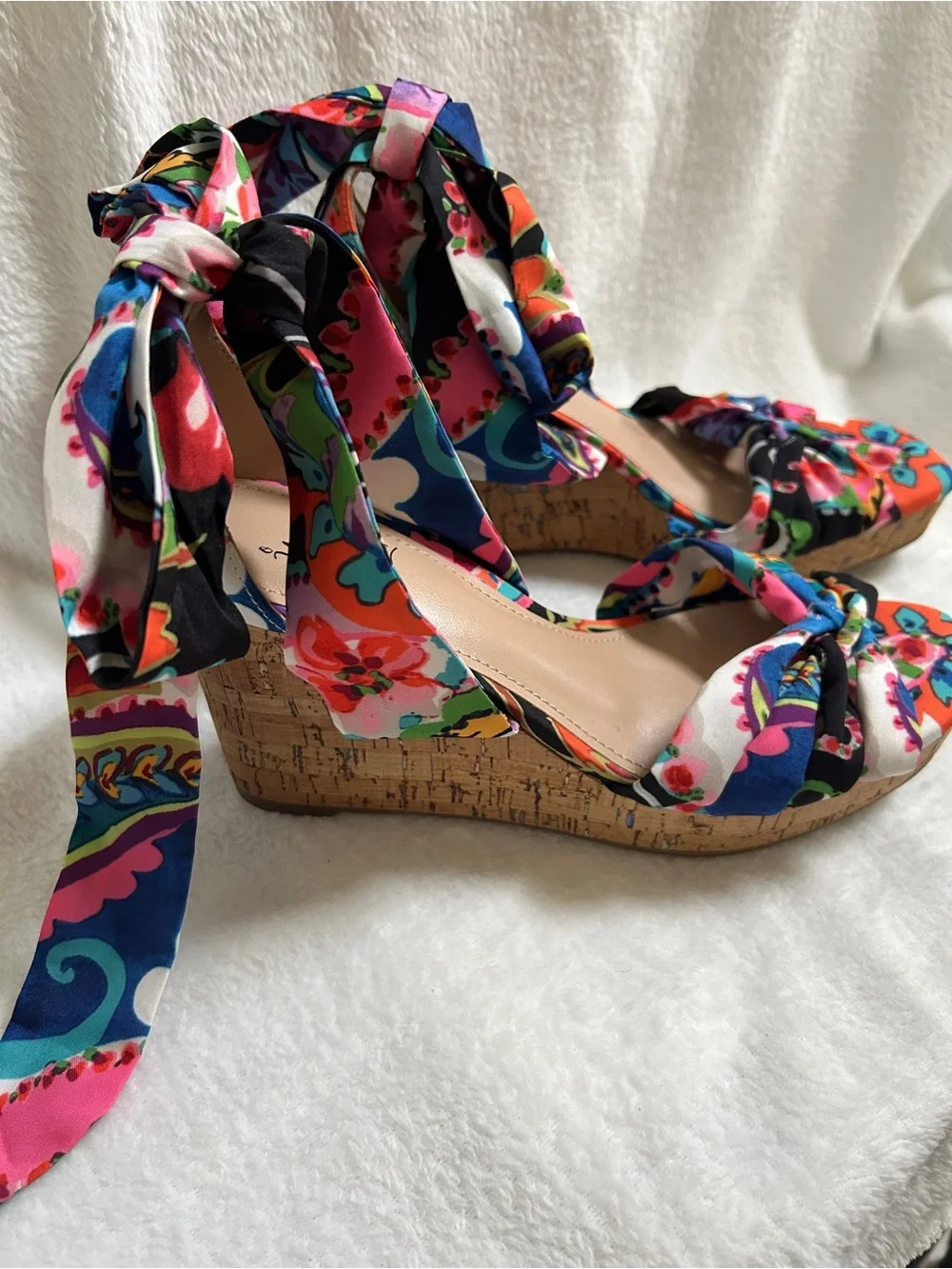 IMPO Multicolor Floral Tie-Ankle Heeled Sandals